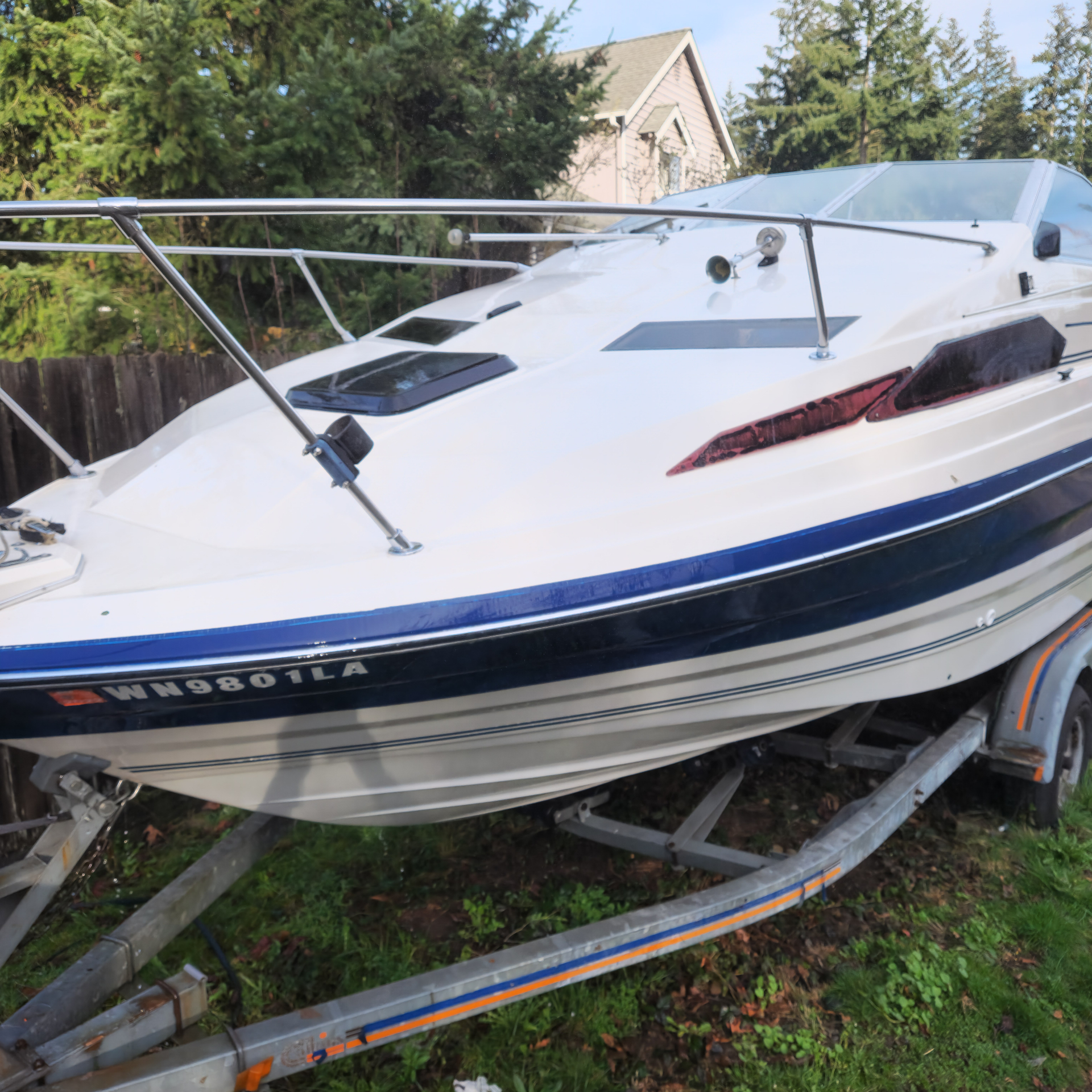 White boat on trailer